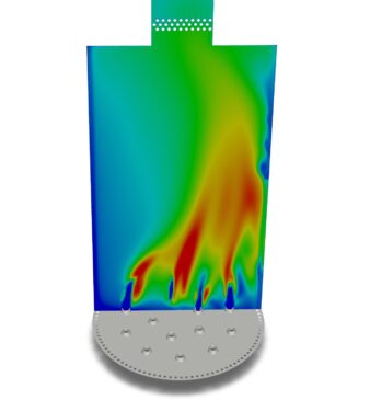 Figure 2 – Temperature contours on the center plane of the VC heater