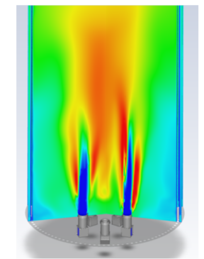 Figure 6 - Temperature contours with five FD burners