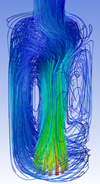 Figure 3 - streamlines of the optimized burner circle with 15 burners