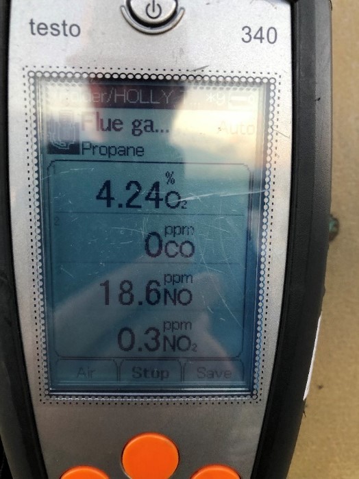 Stack sample: 18.6 ppm NOx/0 ppm CO